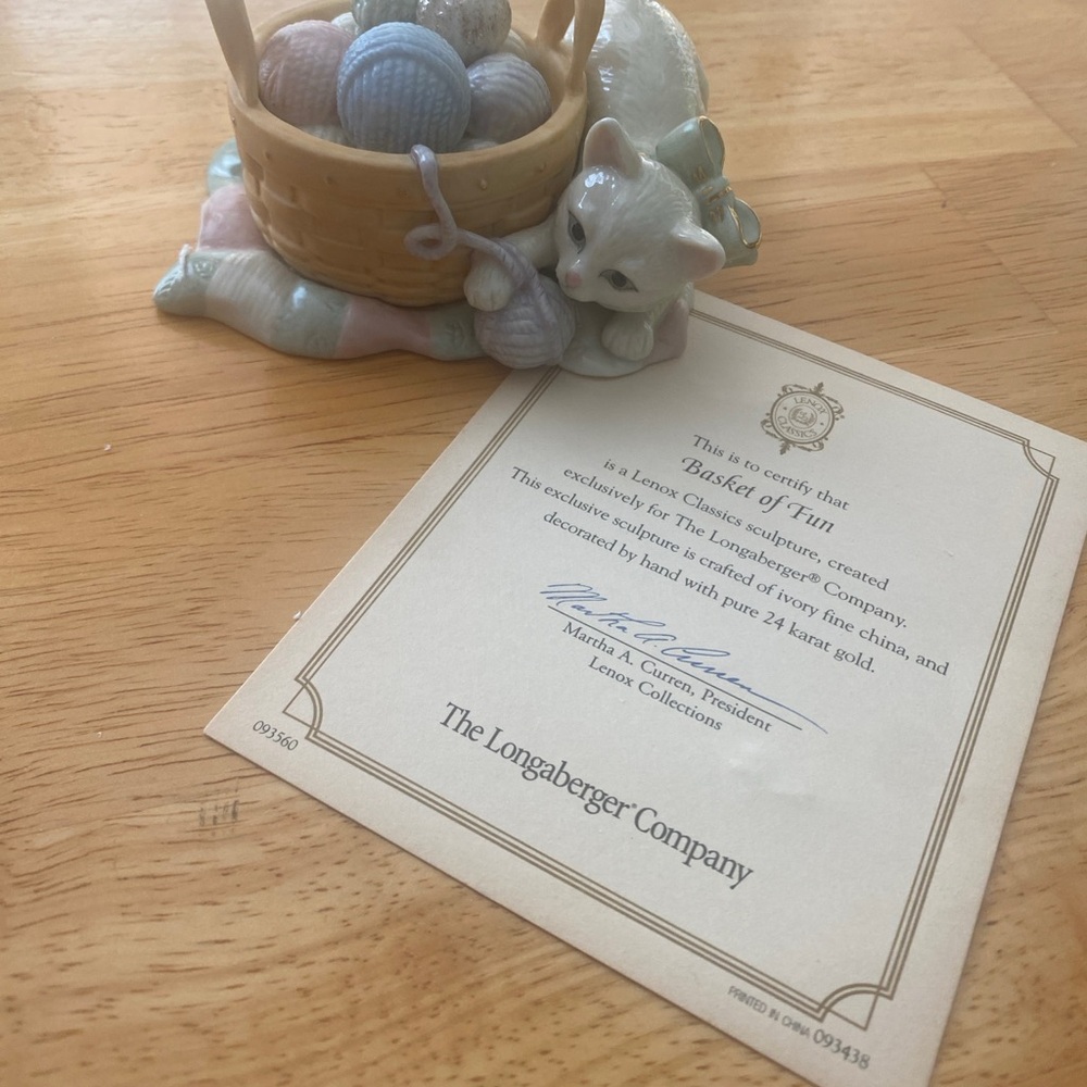 Longaberger Basket of Fun Kitten Figurine